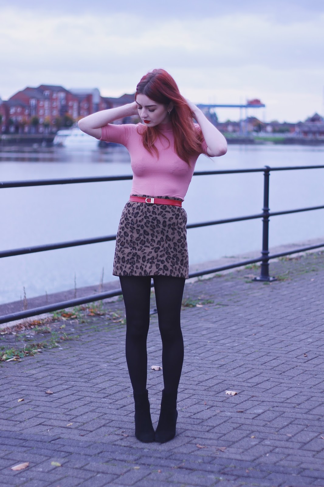 red coat leopard print skirt