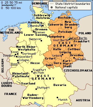 Old east west german border map