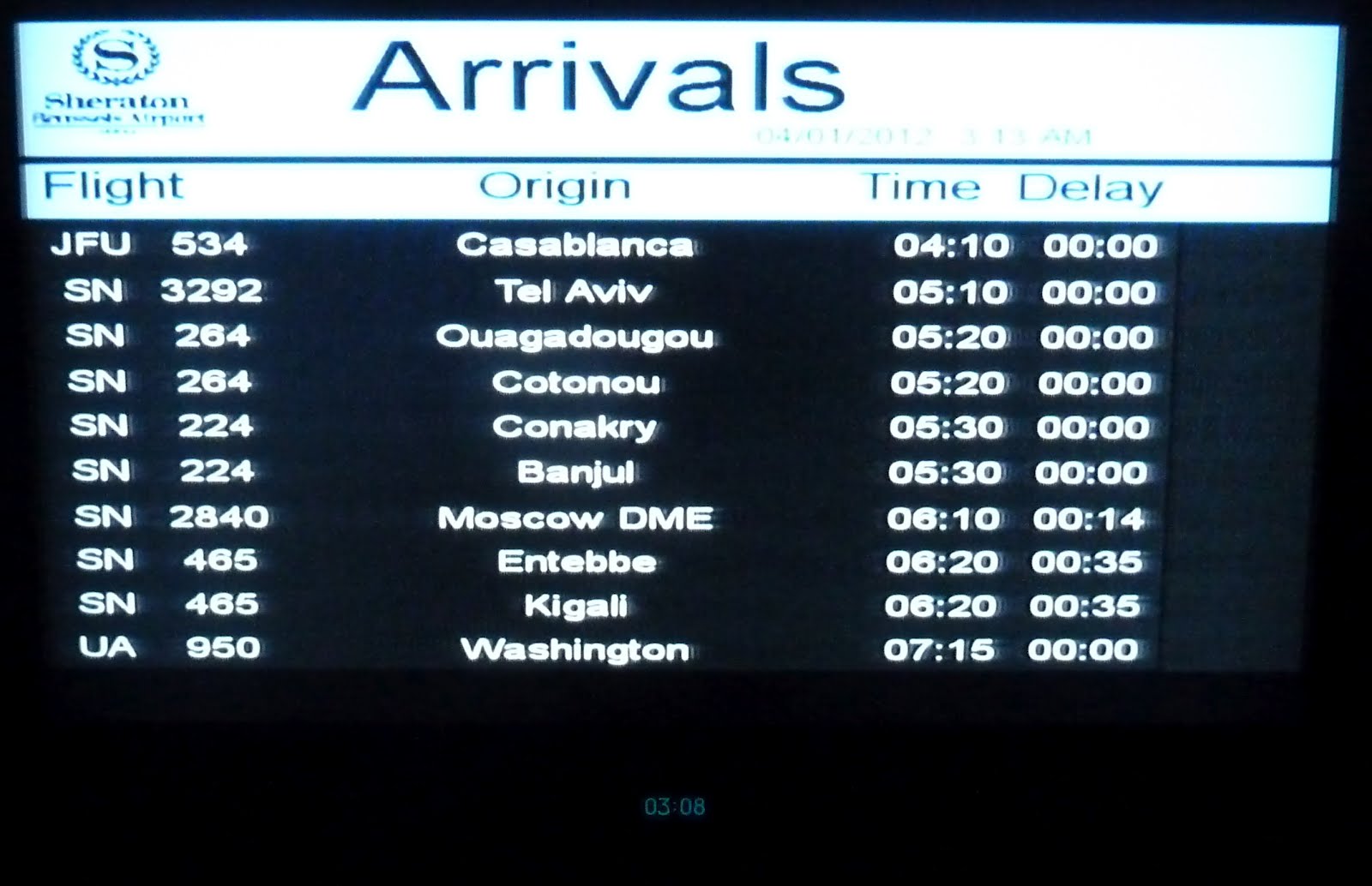 The Timetablist Brussels Airport Arrival Channel, January 2012 Screen 1