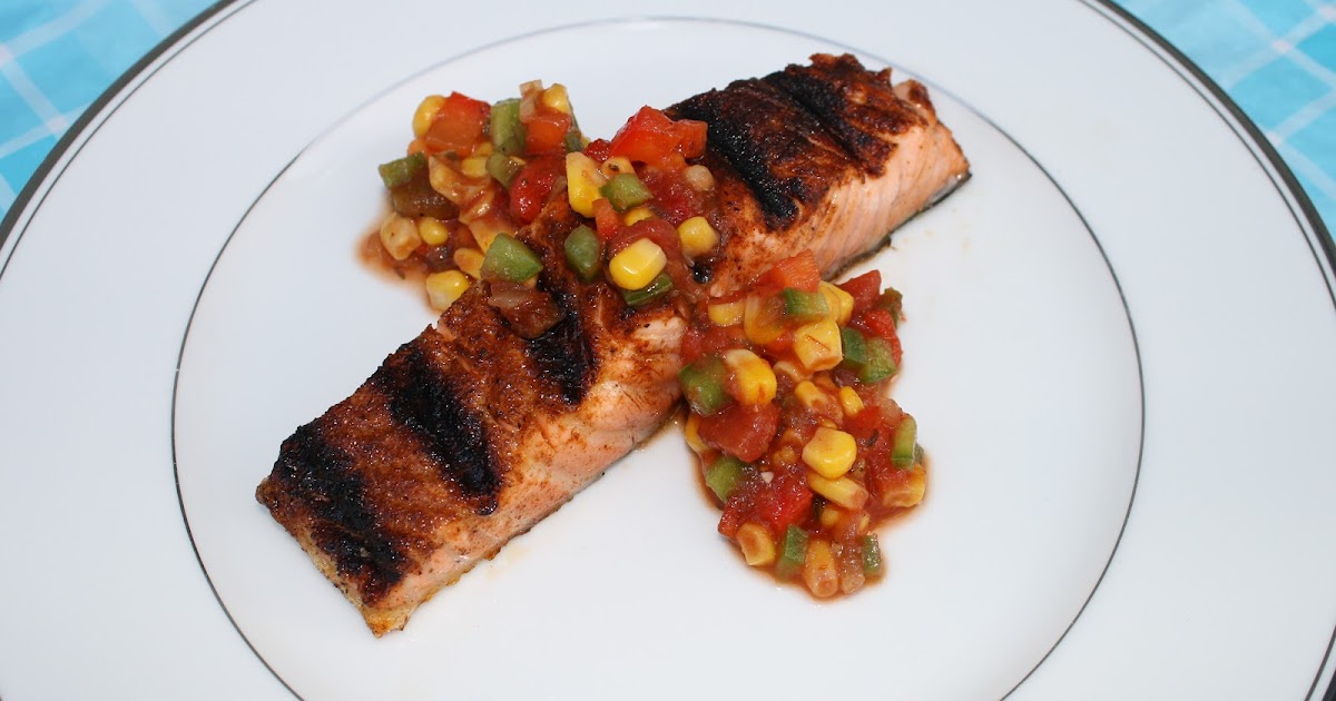 Dude Dinners Grilled Cayenne Salmon with Corn and Pepper Salsa