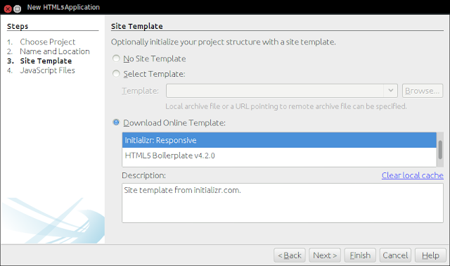 Kotak dialog pengaturan templat situs untuk aplikasi HTML5 di NetBeans IDE 8.0