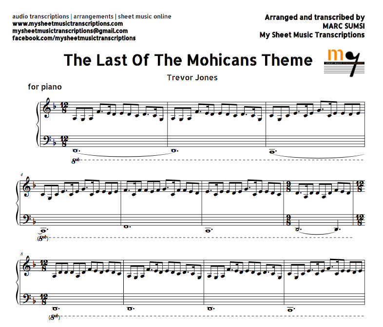 The Last of the Mohicans Theme (Trevor Jones) Sheet music and midi file