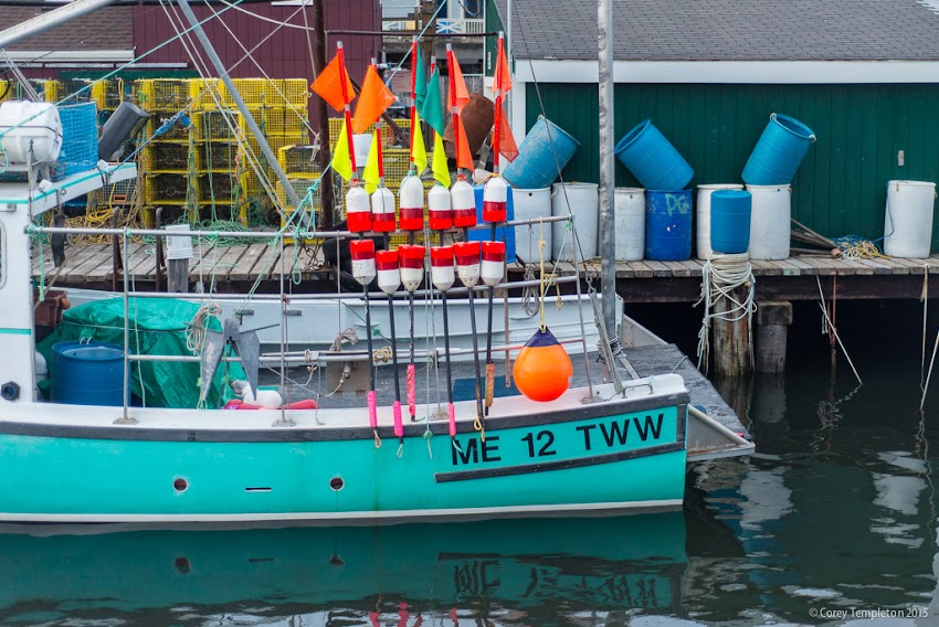 A lobster boat docked on the west side of Widgery Wharf Portland, Maine USA June 2015 photo by Corey Templeton.