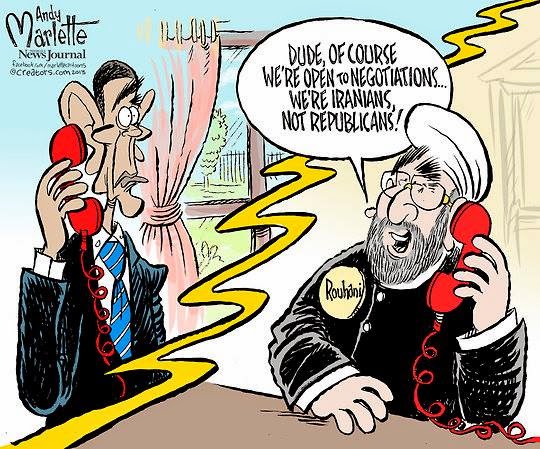 Iranian Prime Minister on phone of President Obama:  Dude, yeah, of course we are open to negotiations.  We're Iranians, not Republicans.