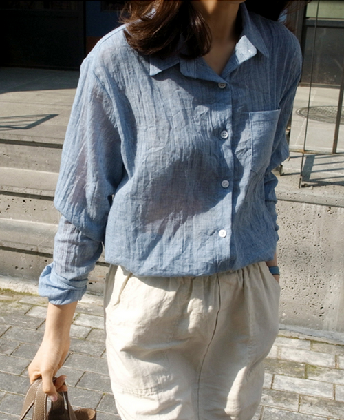 [Holicholic] Cotton Gauze SeeThrough Shirt KSTYLICK Latest Korean