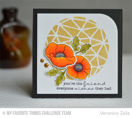 Poppy Friend Card by Veronica Zalis featuring the Lisa Johnson Designs Delicate Pretty Poppies stamp set, Poppies and Leaves Die-namics, and Abstract stencil #mftstamps 