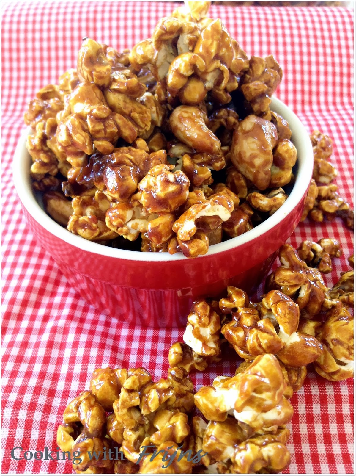 Crunchy Caramel Popcorn with Cashew Nuts