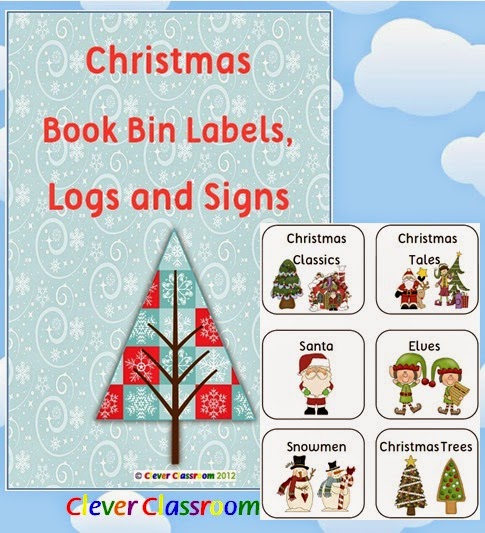 Christmas Book Bin Labels, Logs and Posters Classroom Library