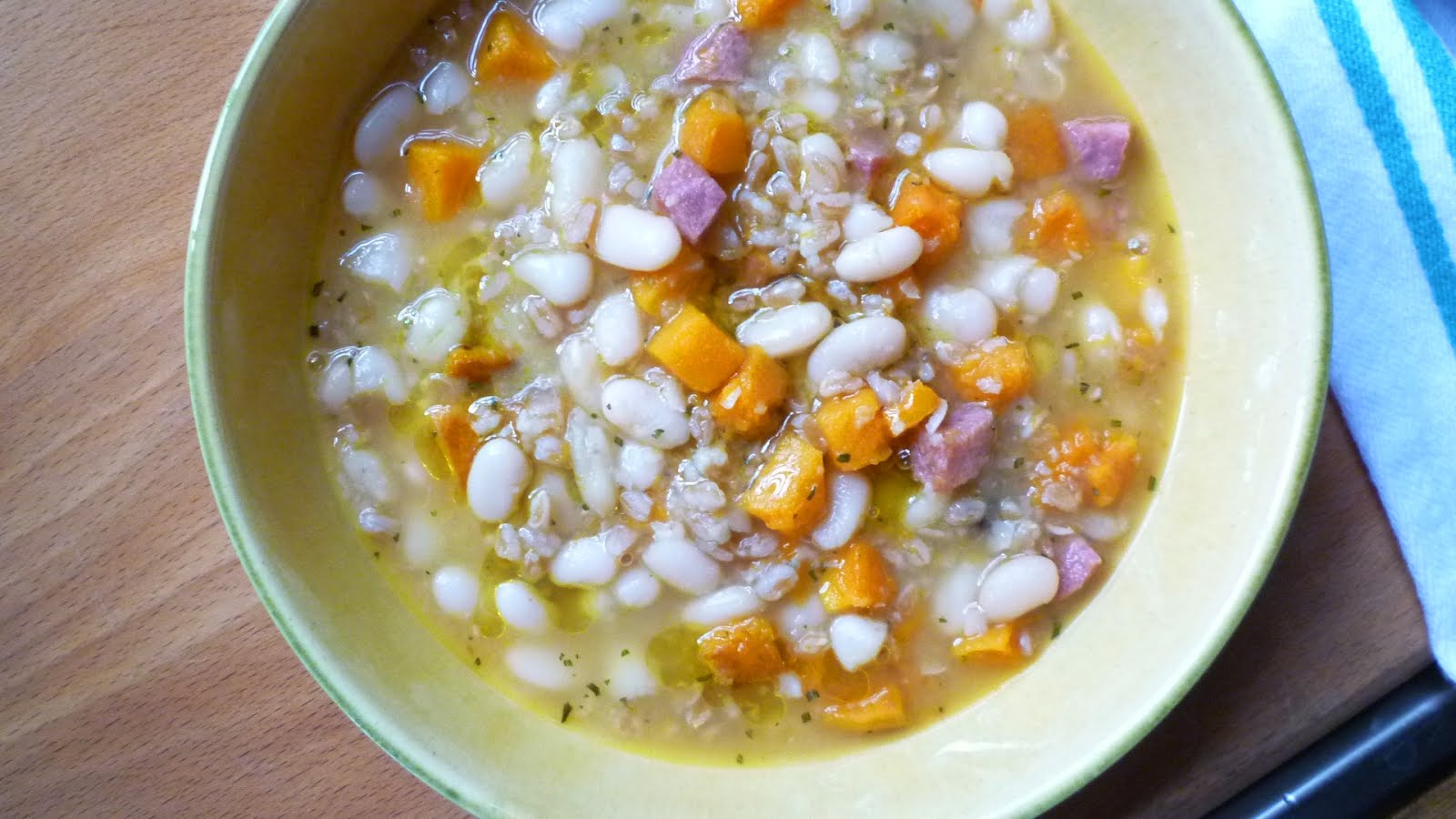 For Love of the Table White Bean Soup with Butternut Squash, Farro & Ham