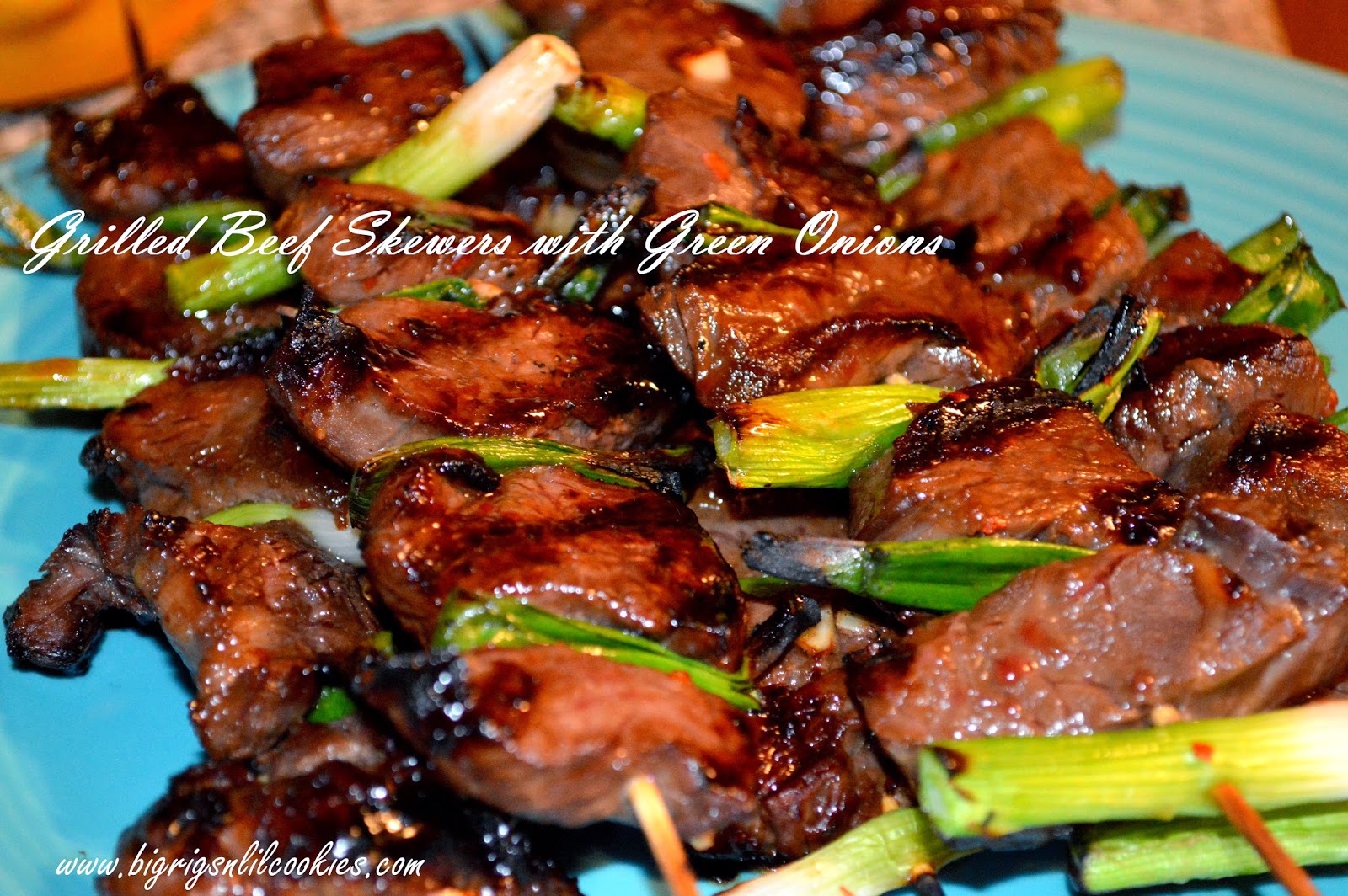 Big Rigs 'n Lil' Cookies Grilled Beef Skewers with Green Onions