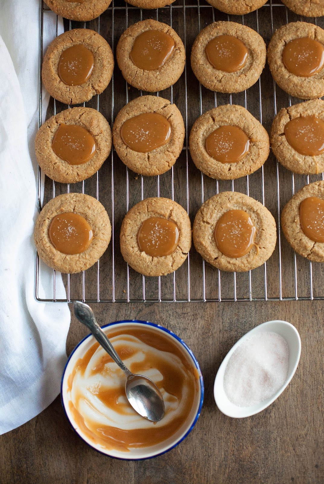 Almond Butter Thumbprints with Salted Caramel (Gluten free, Grain free) | acalculatedwhisk.com