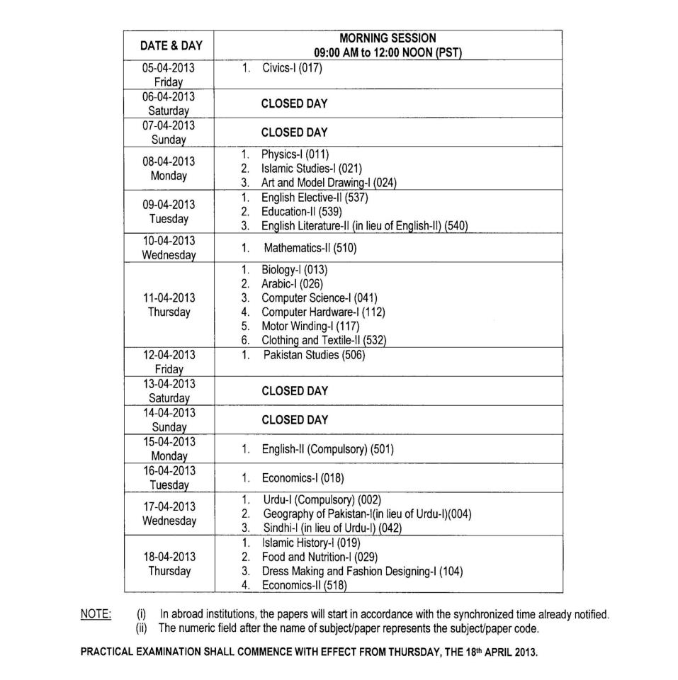 Date Sheet Free Download