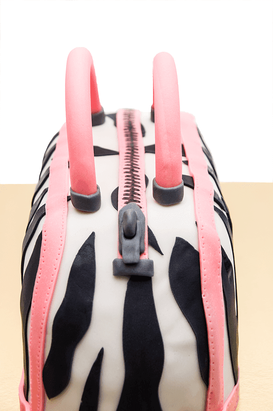 Purse bag fondant cake handles nad zipper close up