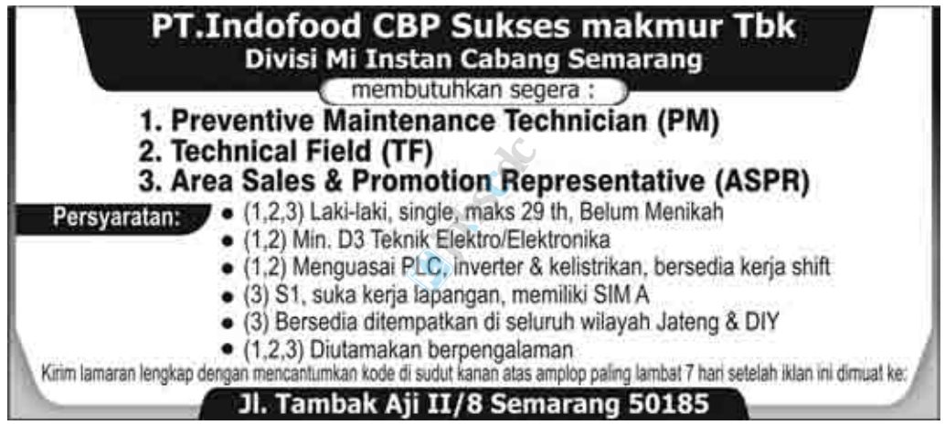 PT Indofood CBP Sukses Makmur Tbk D3, S1 Noodles PT Indofood CBP Sukses Makmur Tbk D3, S1 Noodles