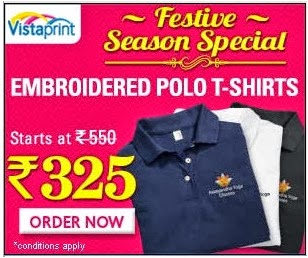 Festival Offer: Get Customized White Colour Polo TShirt worth Rs.550 for Rs.325 Only (Rs.55 extra for Blue or Brown) Hurry!! Limited Period Offer