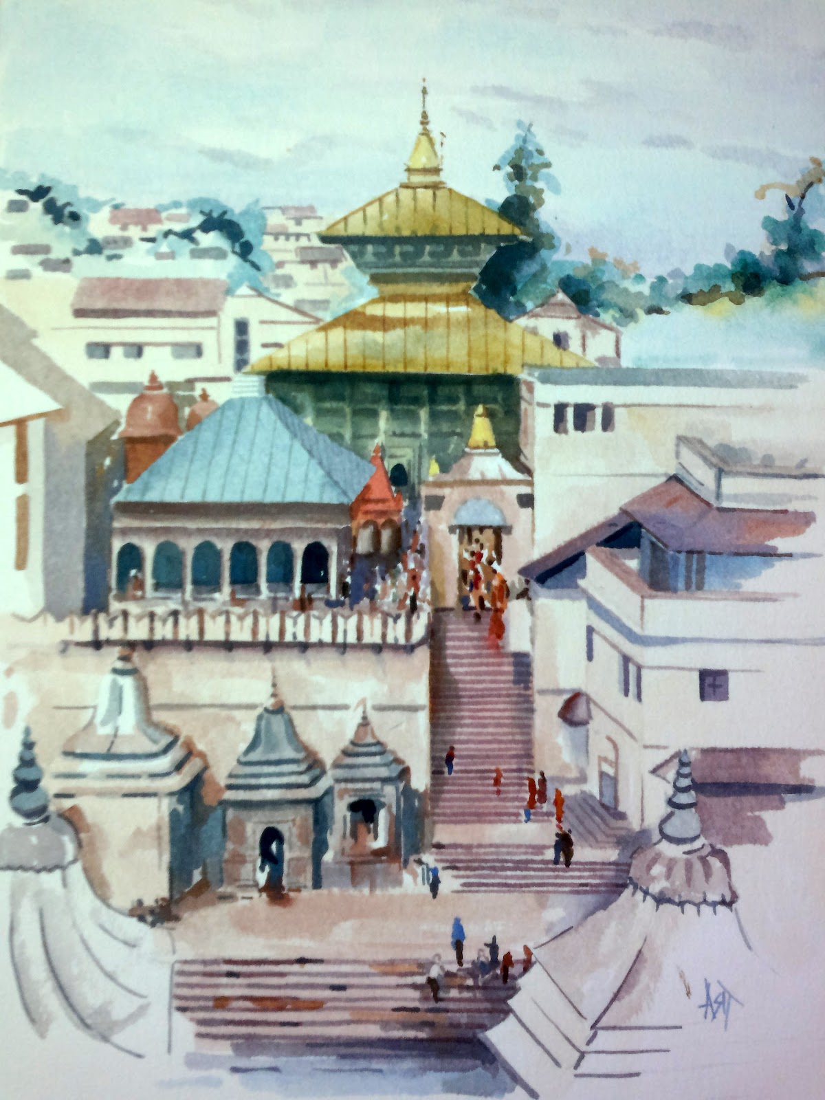 paintings by asit Pashupatinath Temple Kathmandu