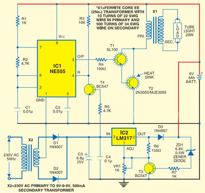Circuits Junkyard: Automatic Emergency Light Circuit Diagram