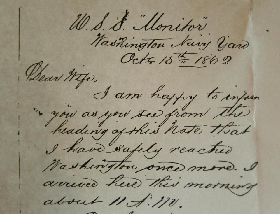 A letter written by USS Monitor crew member James R. Fenwick, of Boston, to his wife ~