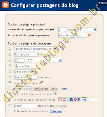 configurar posts do blogger