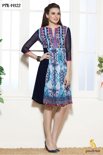cobalt blue georgette stylish kurti tunic with discount