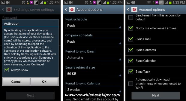 setup exchange on android