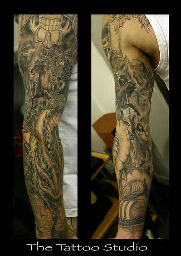 Valkyries and Vikings Sleeve Tattoo by The Tattoo famous tattoo sleeves