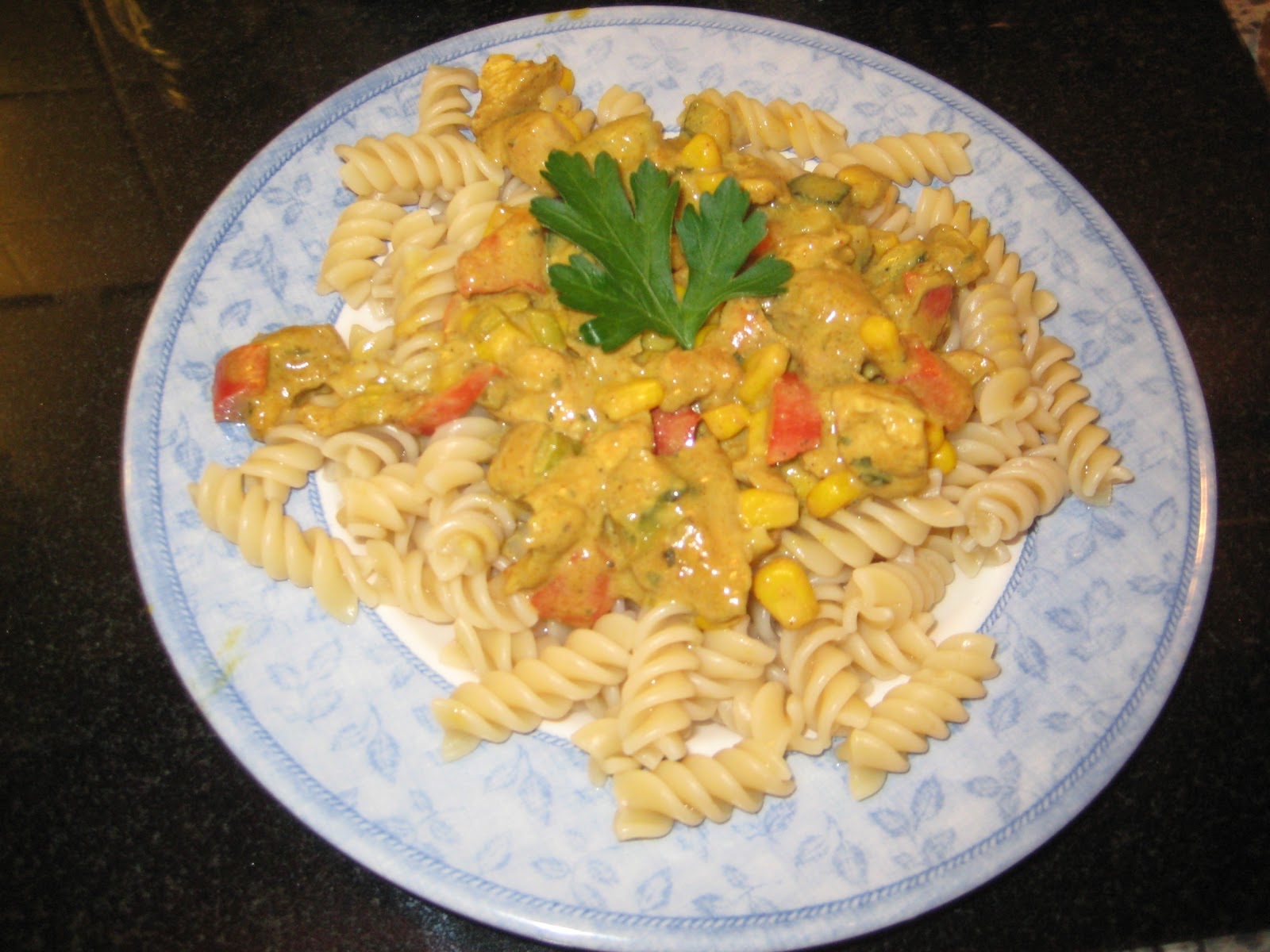 The Flaming Potato Pasta with creamy coconut chicken curry sauce Recipe