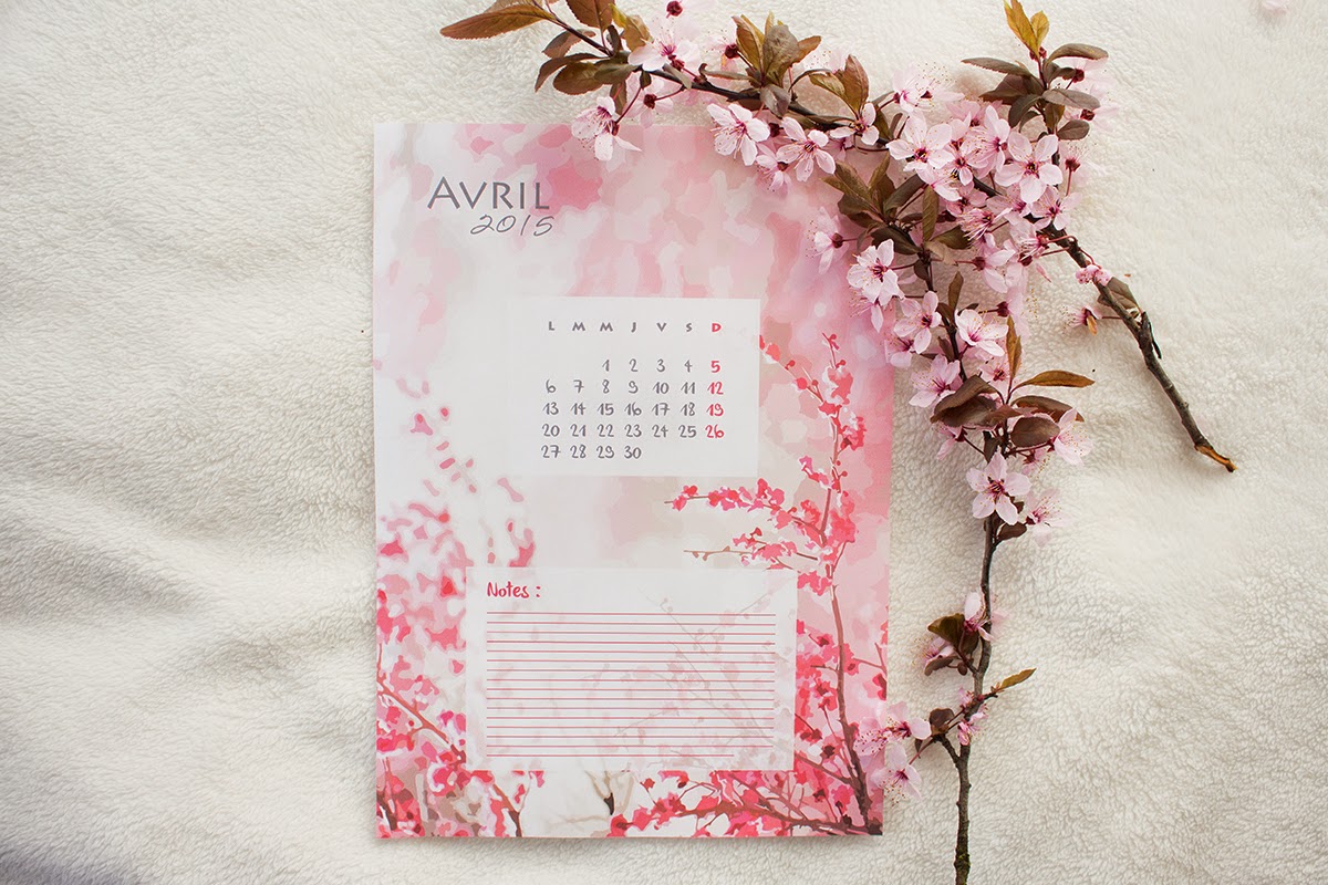 2015, DIY, graphisme, calendrier, avril, sakura, cherryblossom, fleur de cerisiers, printable, à imprimer, fleurie, 