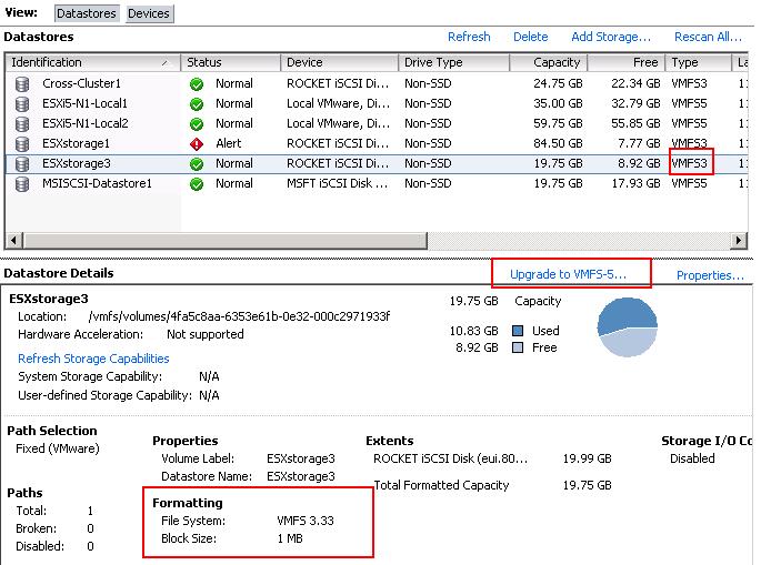 Upgrade Datastore from VMFS3 to VMFS5