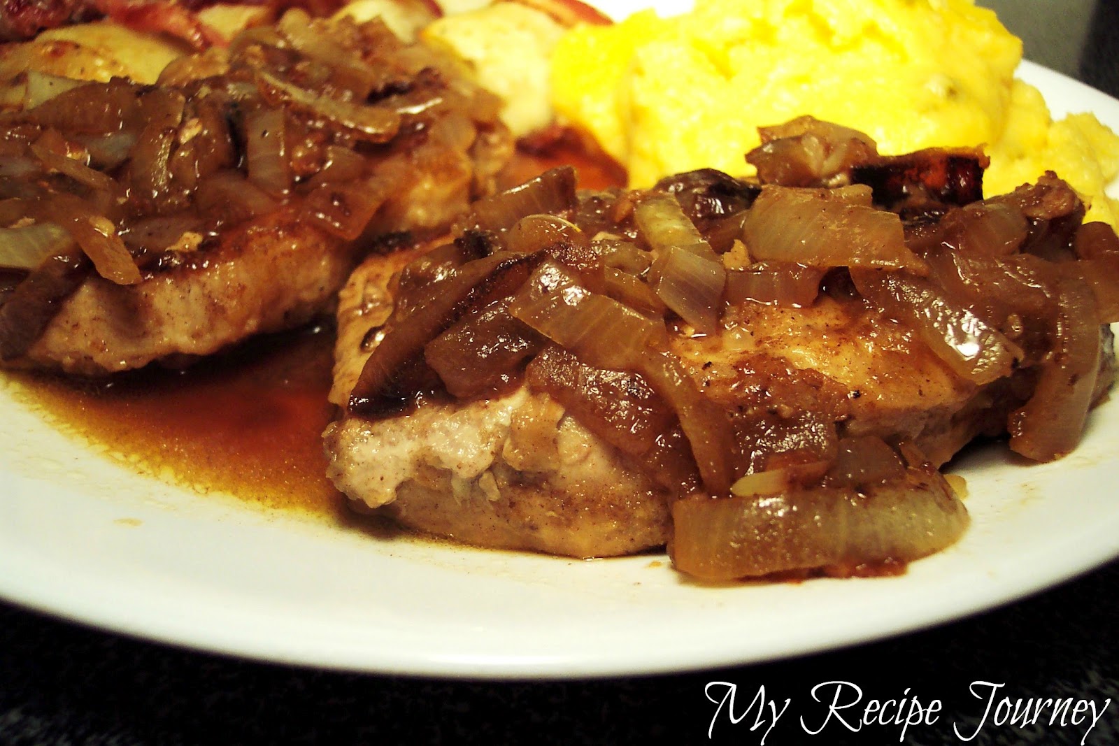 My Recipe Journey Smothered Pork Chops with Onions and Cheddar Grits