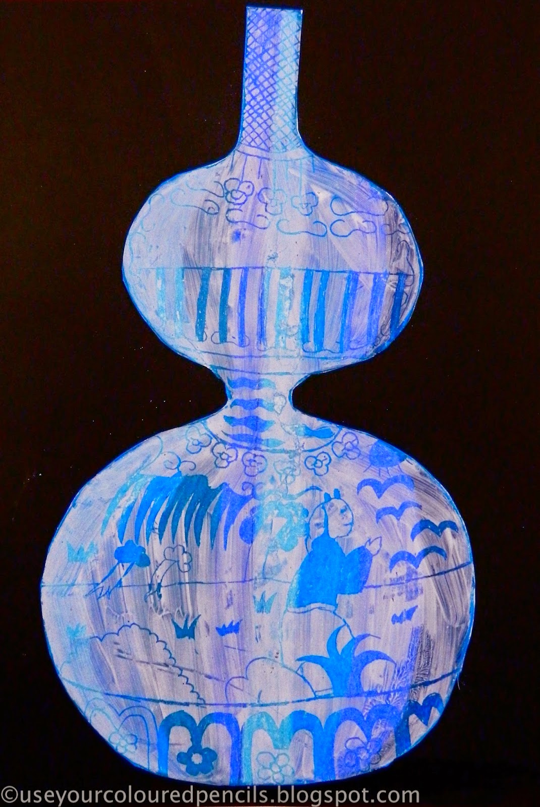 Use Your Coloured Pencils Ming Vase Scratch Art