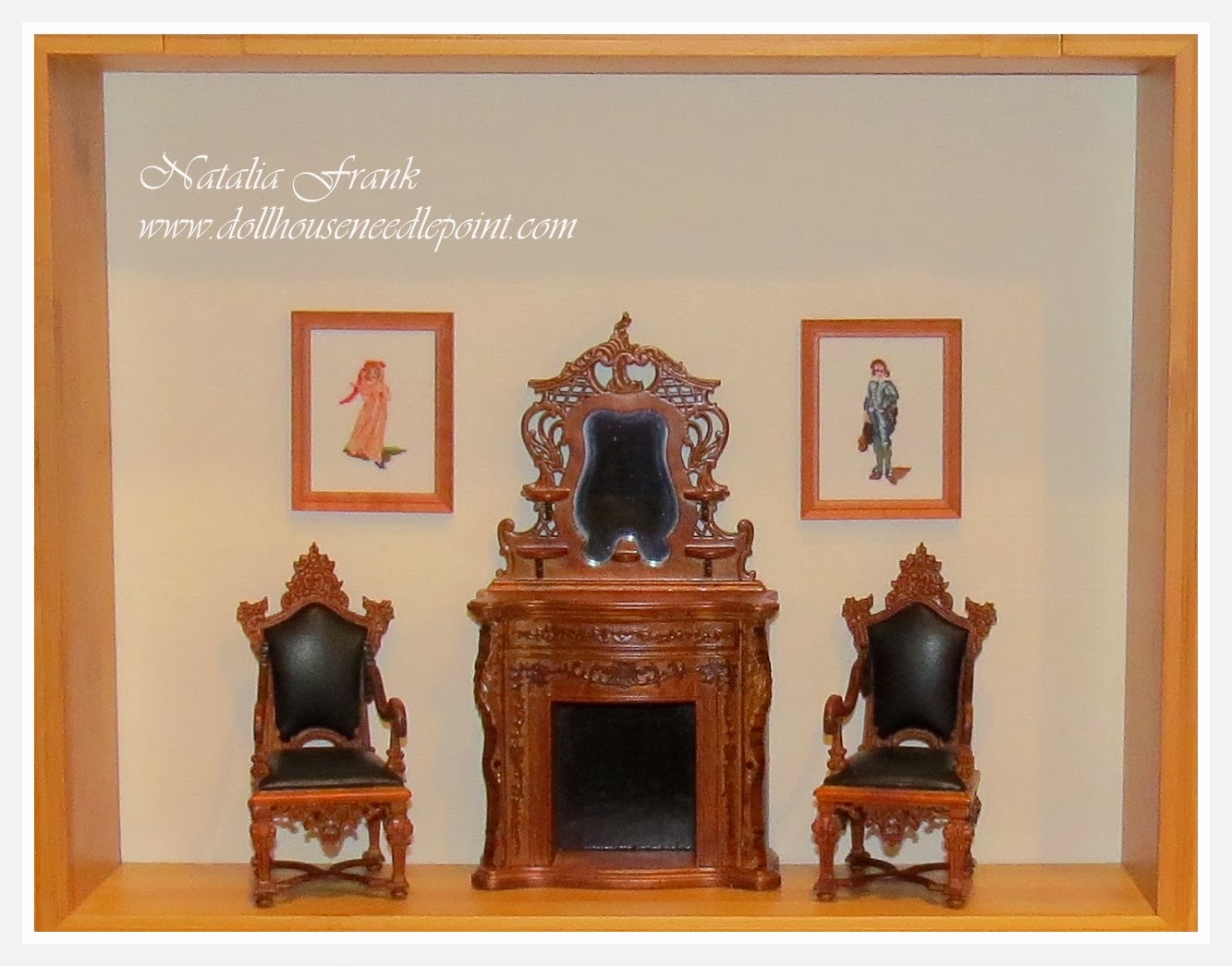 Natalia's Fine Needlework Dollhouse Miniature Wall hangings "Pink Lady