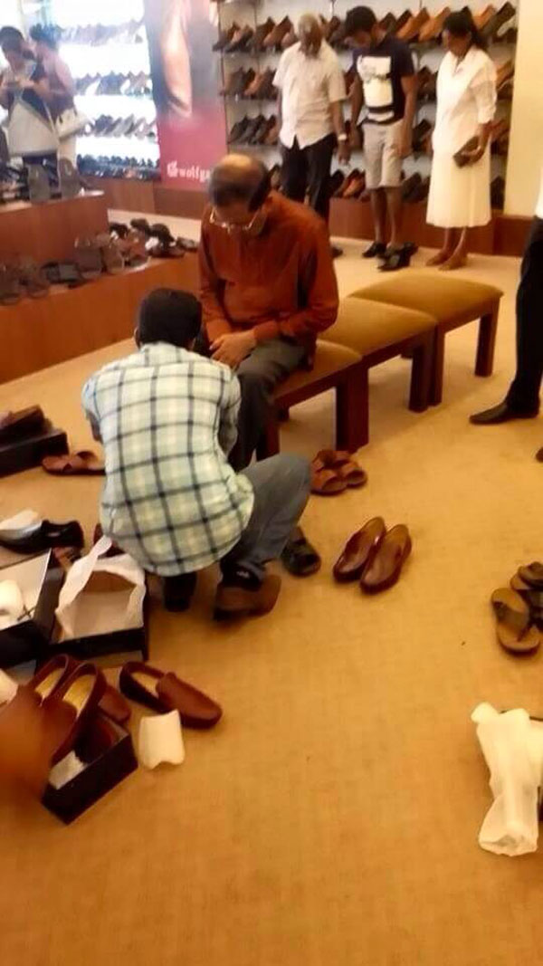 Sri Lanka president at a shoe shop in Colombo Wishwa Karma