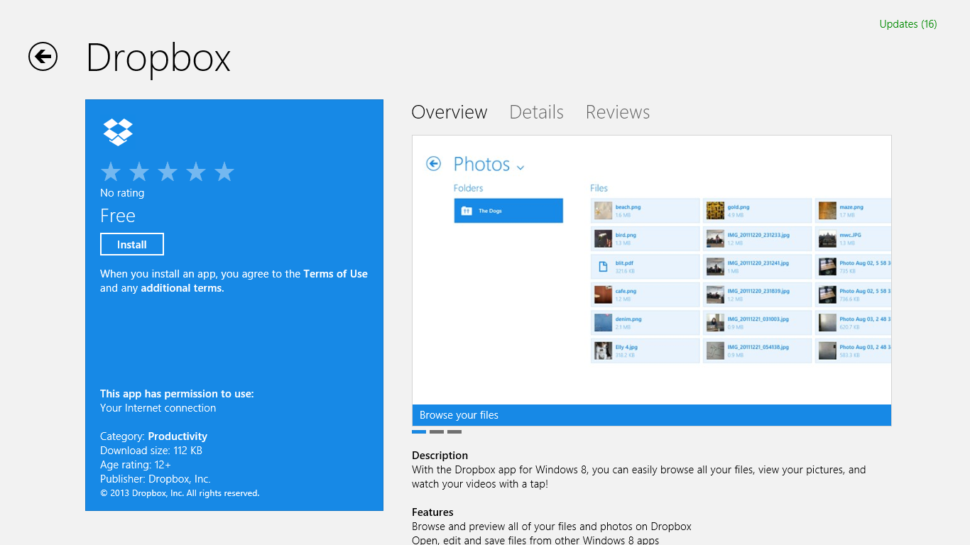 Dropbox launched windows 8 app for free