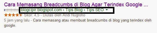 Contoh breadcumbs Cara memasang atau membuat breadcumbs di blog yang terindex oleh google