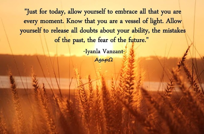 Just for today, allow yourself to embrace all that you are every moment. Know that you are a vessel of light. Allow yourself to release all doubts about your ability, the mistakes of the past, the fear of the future.