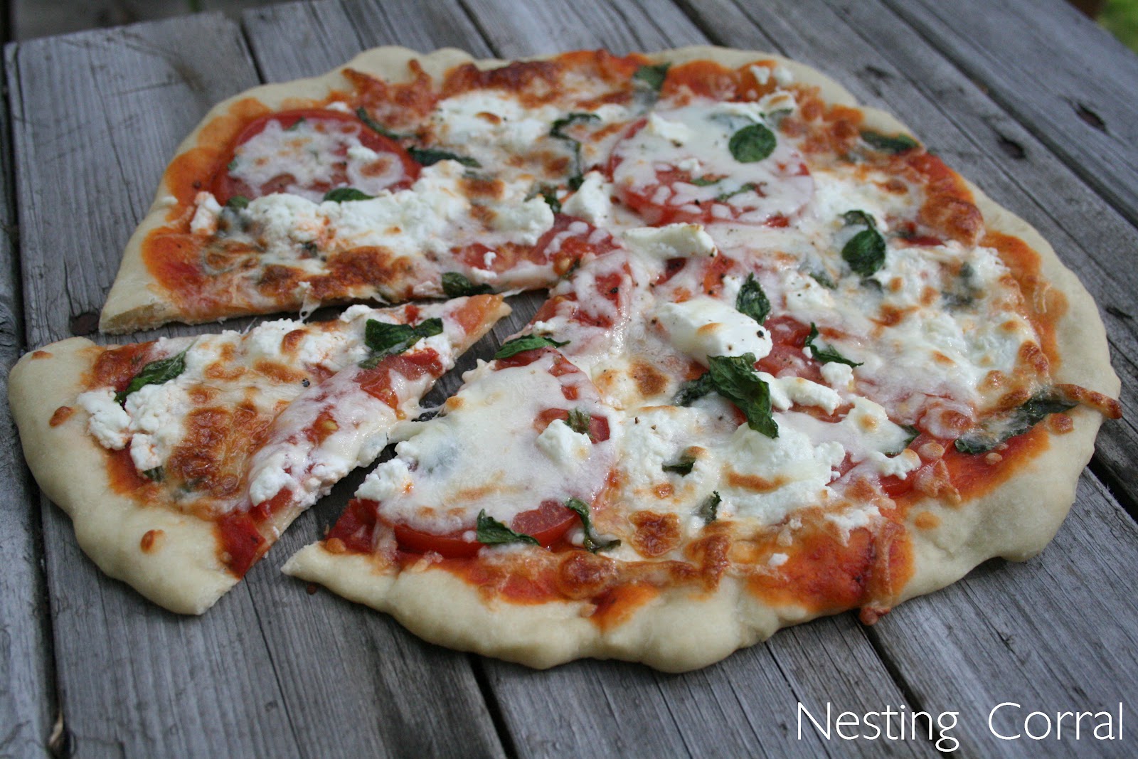 The Nesting Corral Tomato, Basil, & Goat Cheese Pizza