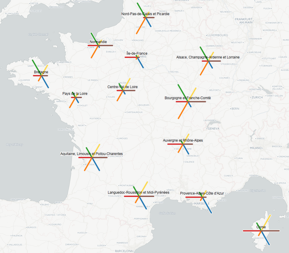 Etoiles Branches proportionnelles au ratio d’équipement pour 10000 ha