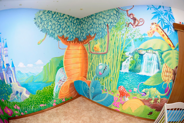 fresque représentant une jungle pour une chambre d'enfant