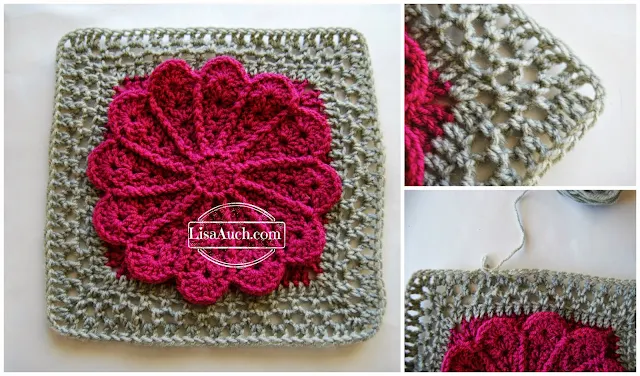 free crochet pattern 12 inch afghan square with flower  by lisaauch