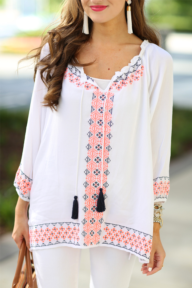 Southern Curls & Pearls Embroidered Tassel Top...
