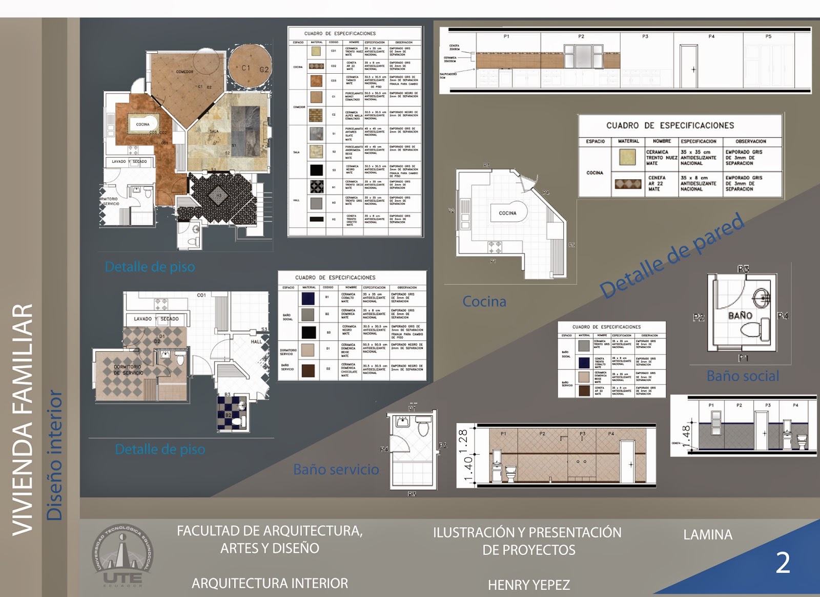 Laminas de Presentación de proyecto vivienda familiar | ILUSTRACIÓN Y