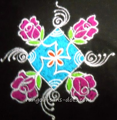 beautiful pink roses in a small kolam simple-rose-kolam-with-dots-1.jpg