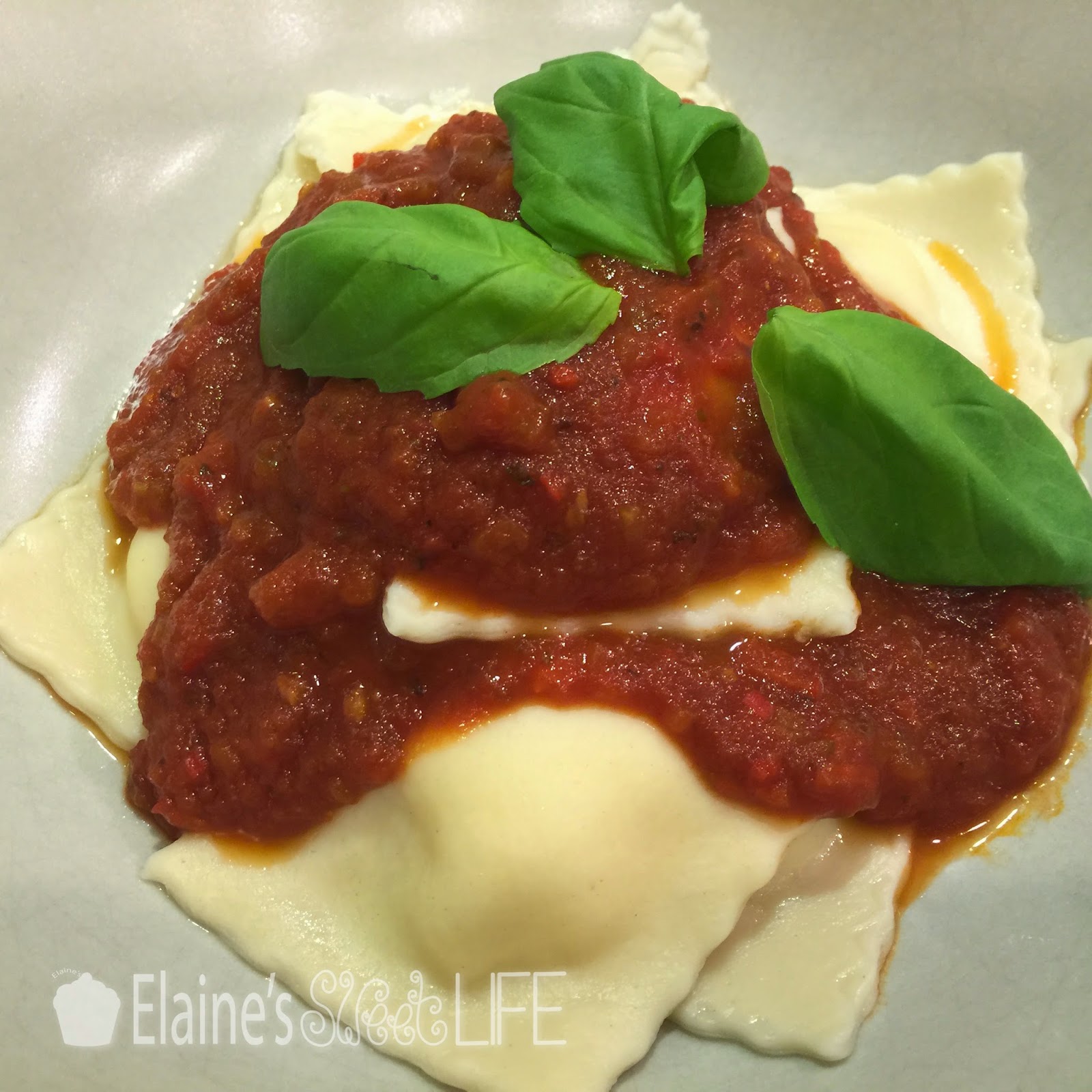 Elaine's Sweet Life Four Cheese Ravioli with Tomato Sauce from