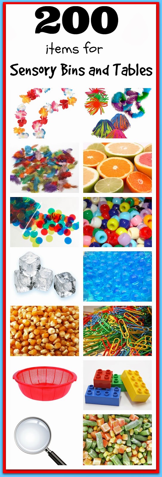 200 items for Sensory Bins and Sensory Tables Homeschool and Light Tables