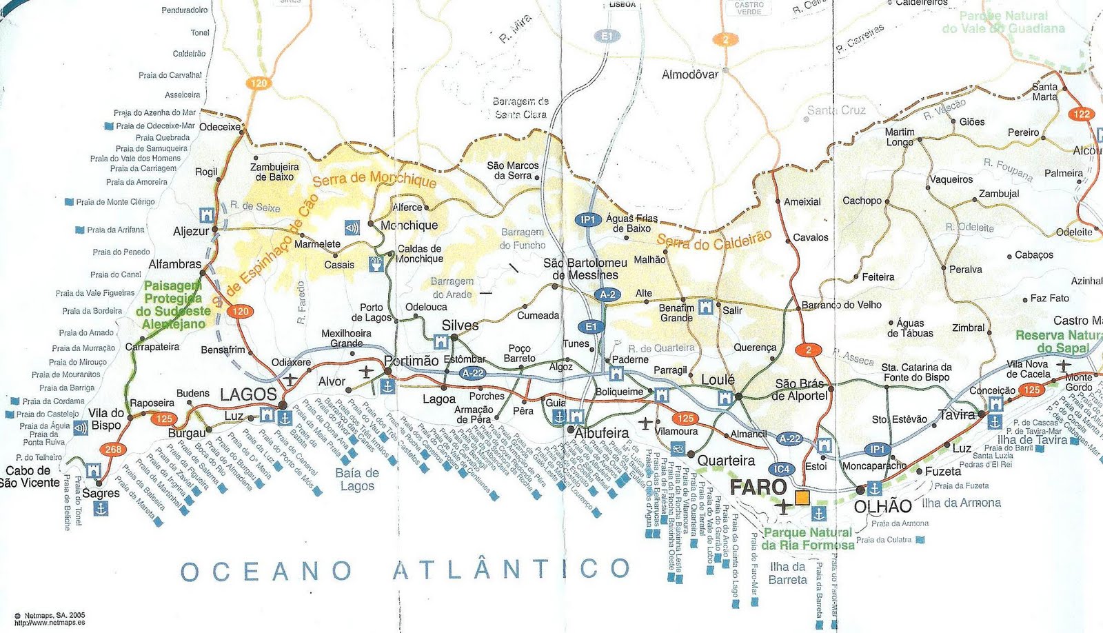 Mapa Praias Algarve Portugal