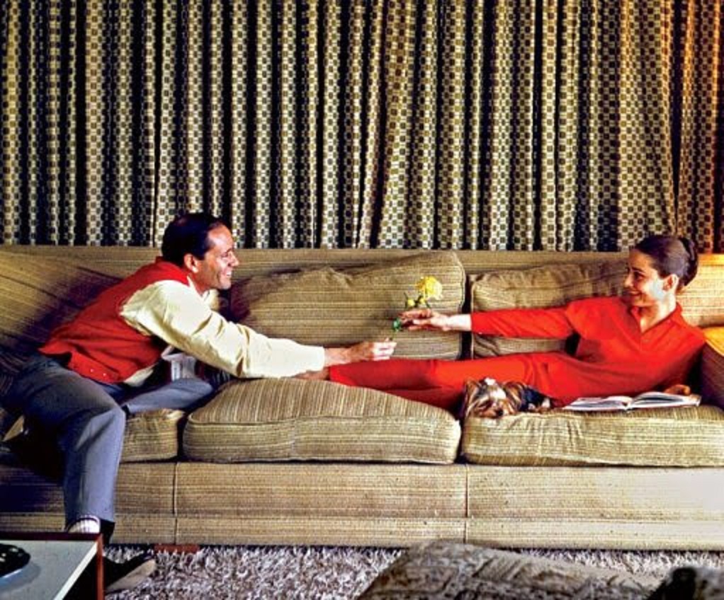 Mel Ferrer and wife, Audrey Hepburn at home.