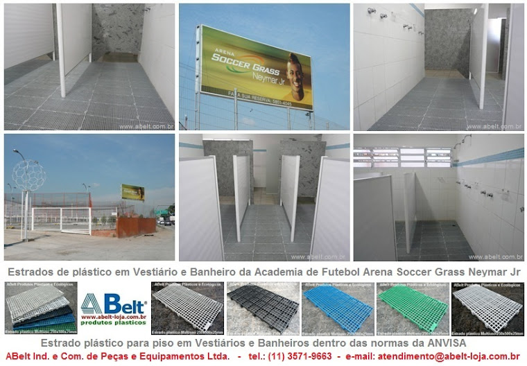 Estrado de plástico em vestiário e banheiro da academia de futebol Arena Soccer Grass Neymar Jr.