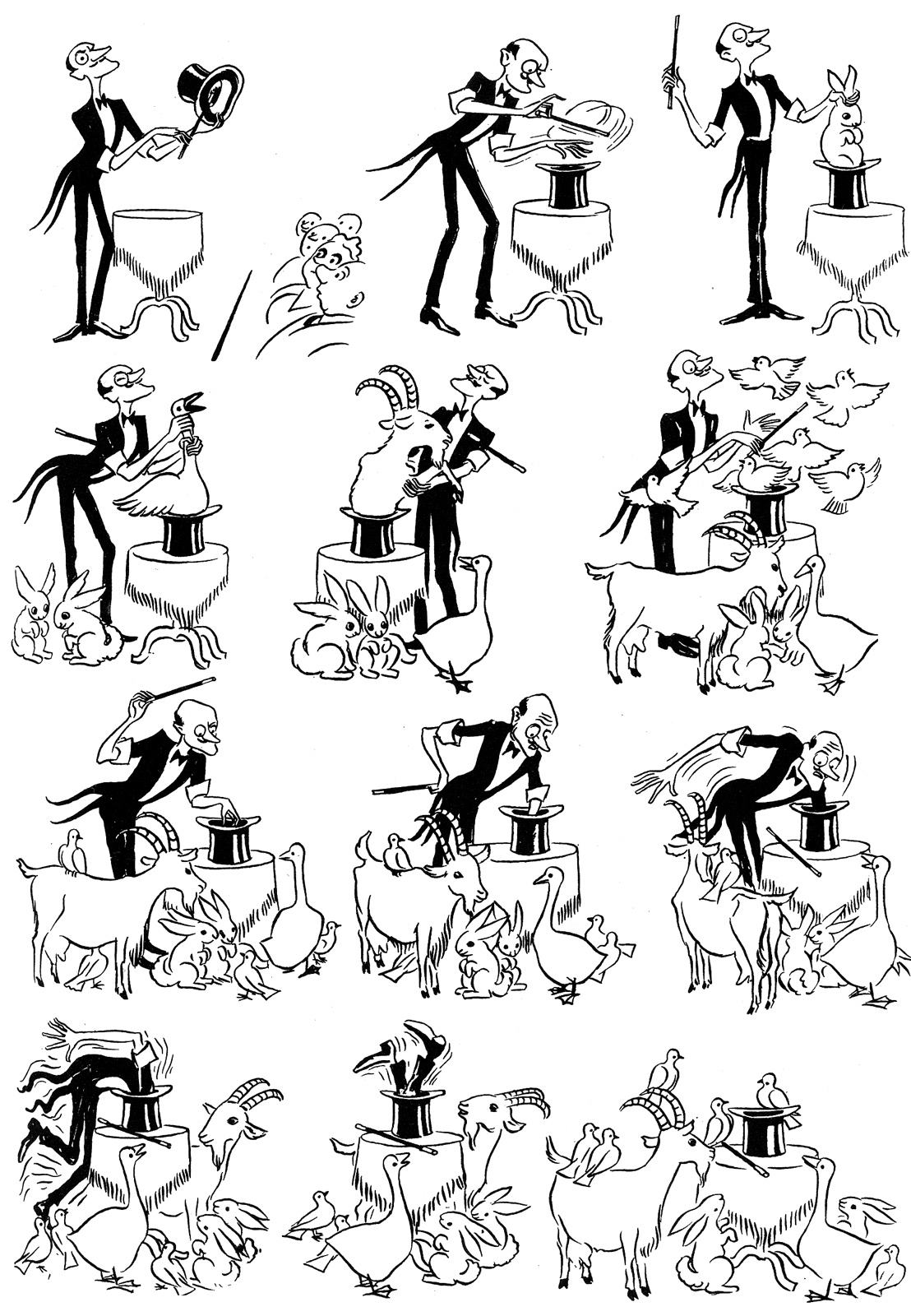 Viñeta muda de Herluf Bidstrup Herluf Bidstrup, mago y animales del sombrero