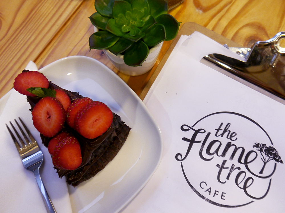 The Flame Tree Cake chocolate cake, slice of cake, Dundee cafe